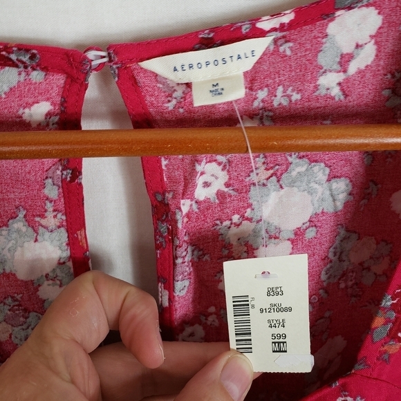 NWT Aeropostale Pink Floral Long Sleeve Peasant Blouse Size M - Picture 3 of 7